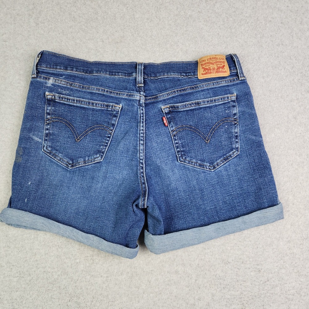 Levi's Jean Shorts Mens 30 Blue Denim Paint Splatter Stretch Medium Wash Cuffed